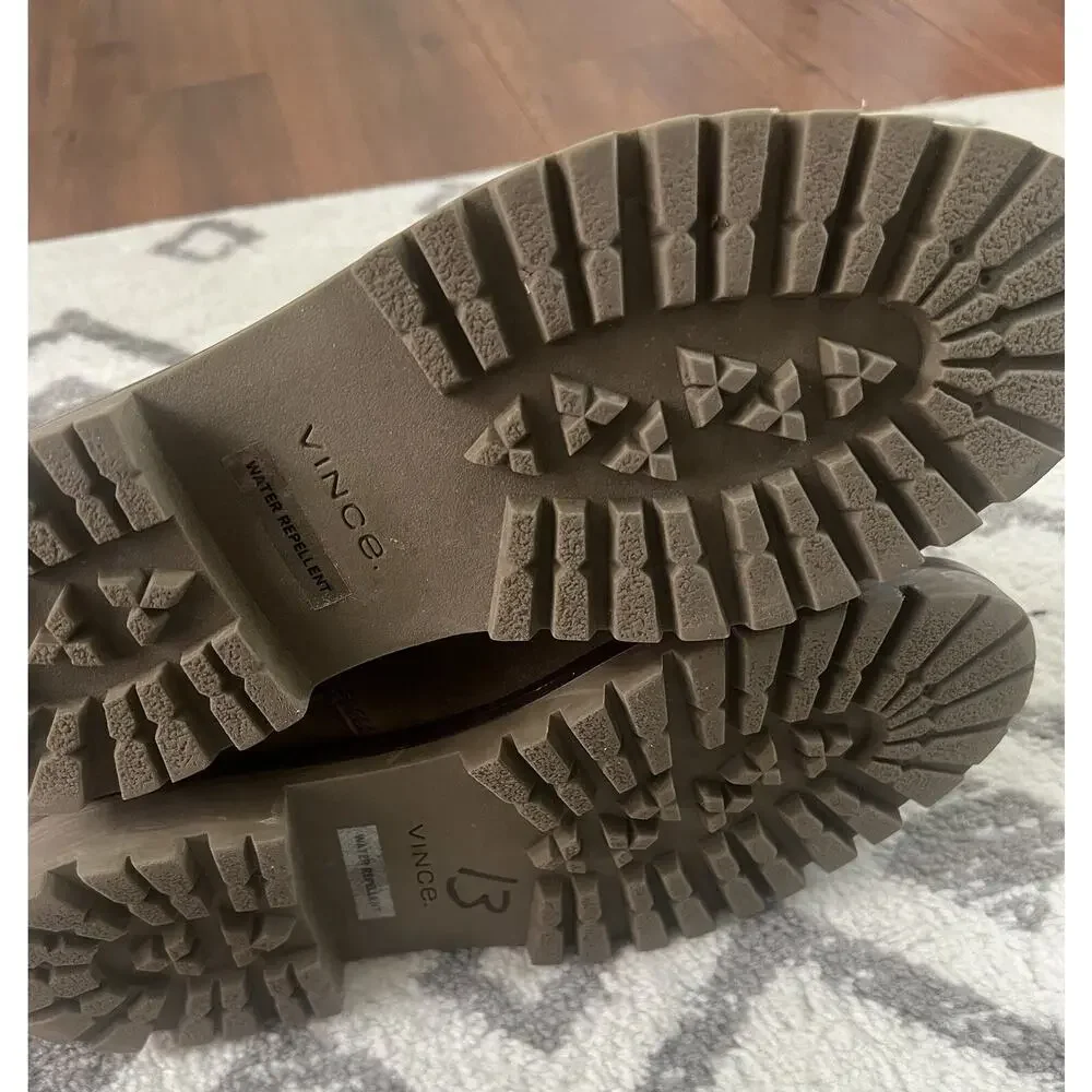 VINCE Cabria Moss Green Suede Lace-Up Lug Ankle Boots Shoes - Picture 8 of 12